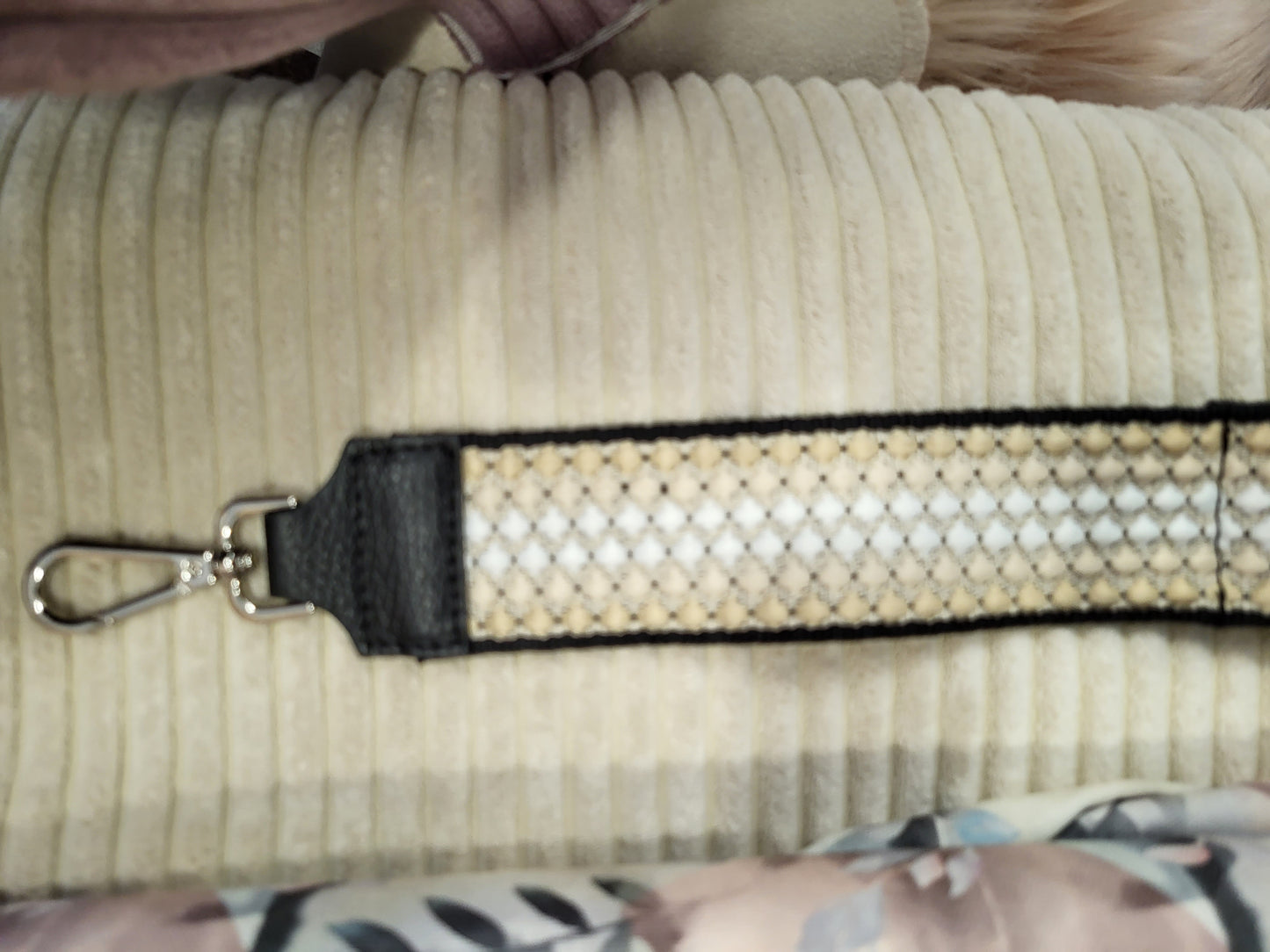 Taschengurtband breit beige/ schwarz