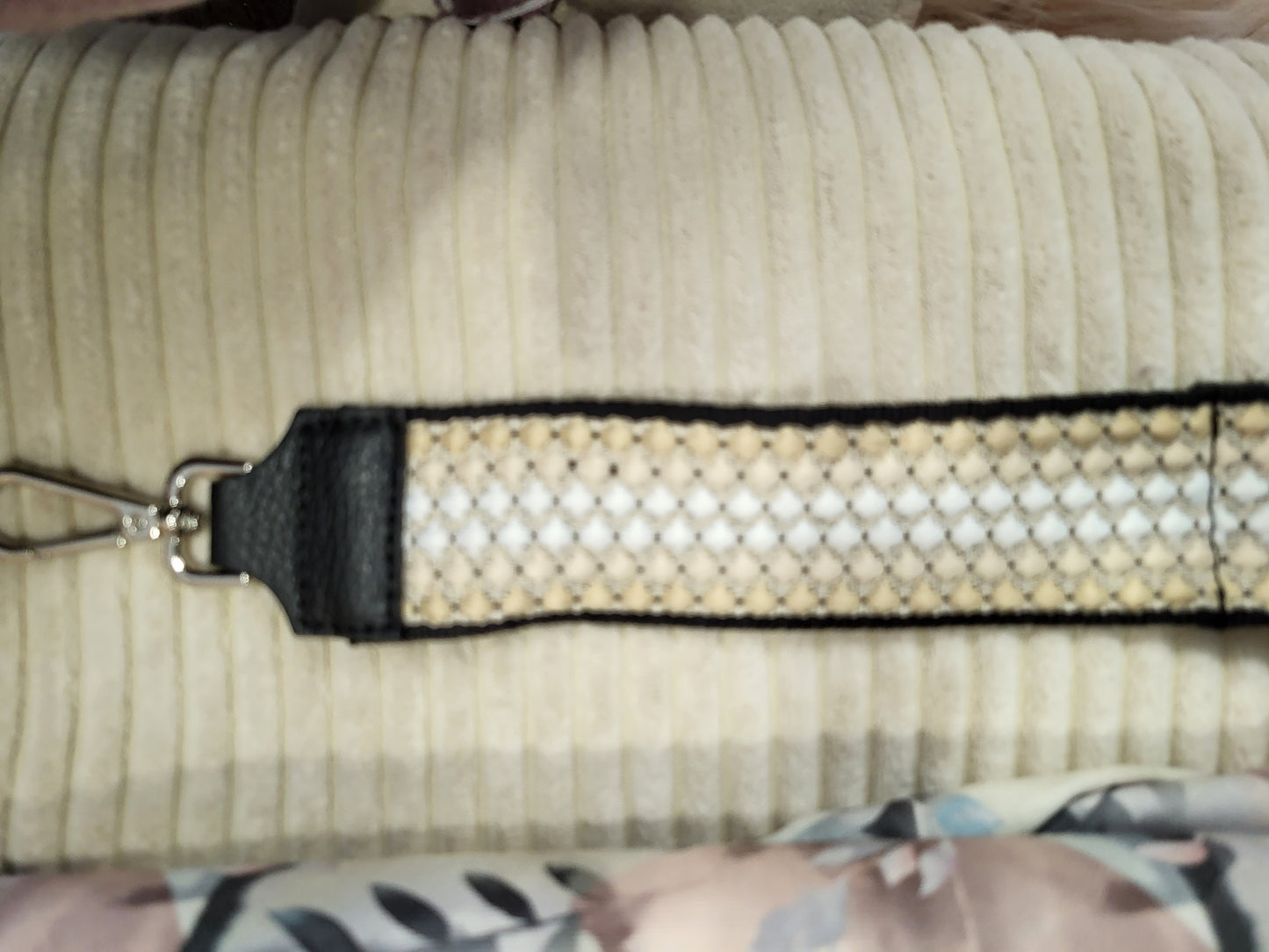 Taschengurtband breit beige/ schwarz