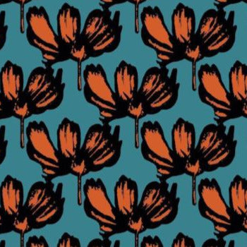 Stretch Jersey "Fräulein von Julie" - rauchblau orange