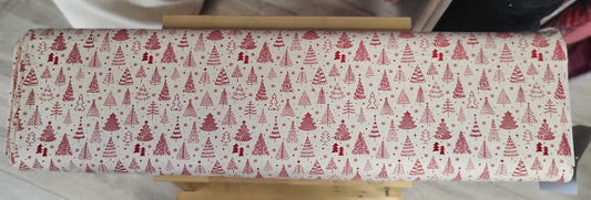 WEIHNACHTSSTOFF Baumwolle Beige /rot